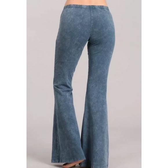 Steel Blue Mineral Wash Boho Flared Stretch Pants - Picture 4 of 6
